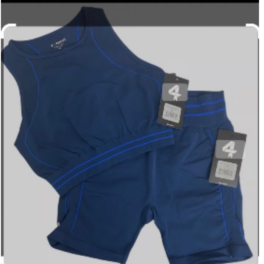 Nwt Set Fourlaps Breathe Seamless Bra Midnight Azure Athletic Top/Shorts Size M